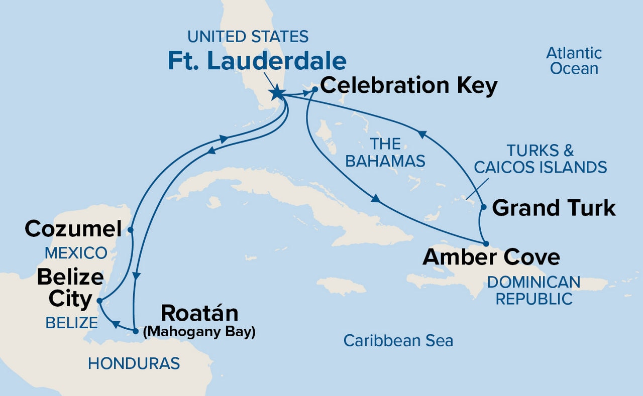 Eastern/Western Caribbean Adventurer with Celebration Key — Itinerary Map