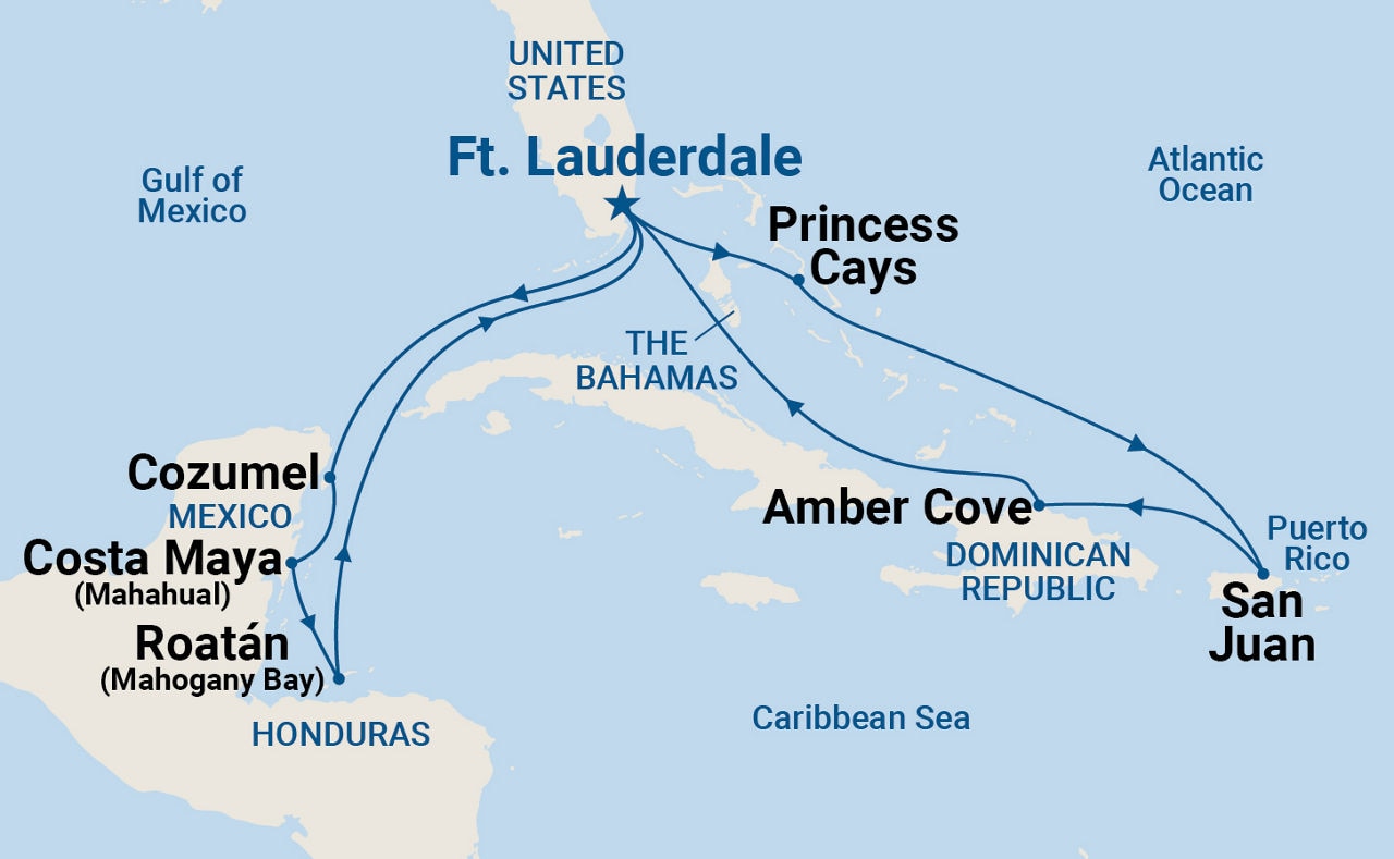 Eastern/Western Caribbean Adventurer — Itinerary Map