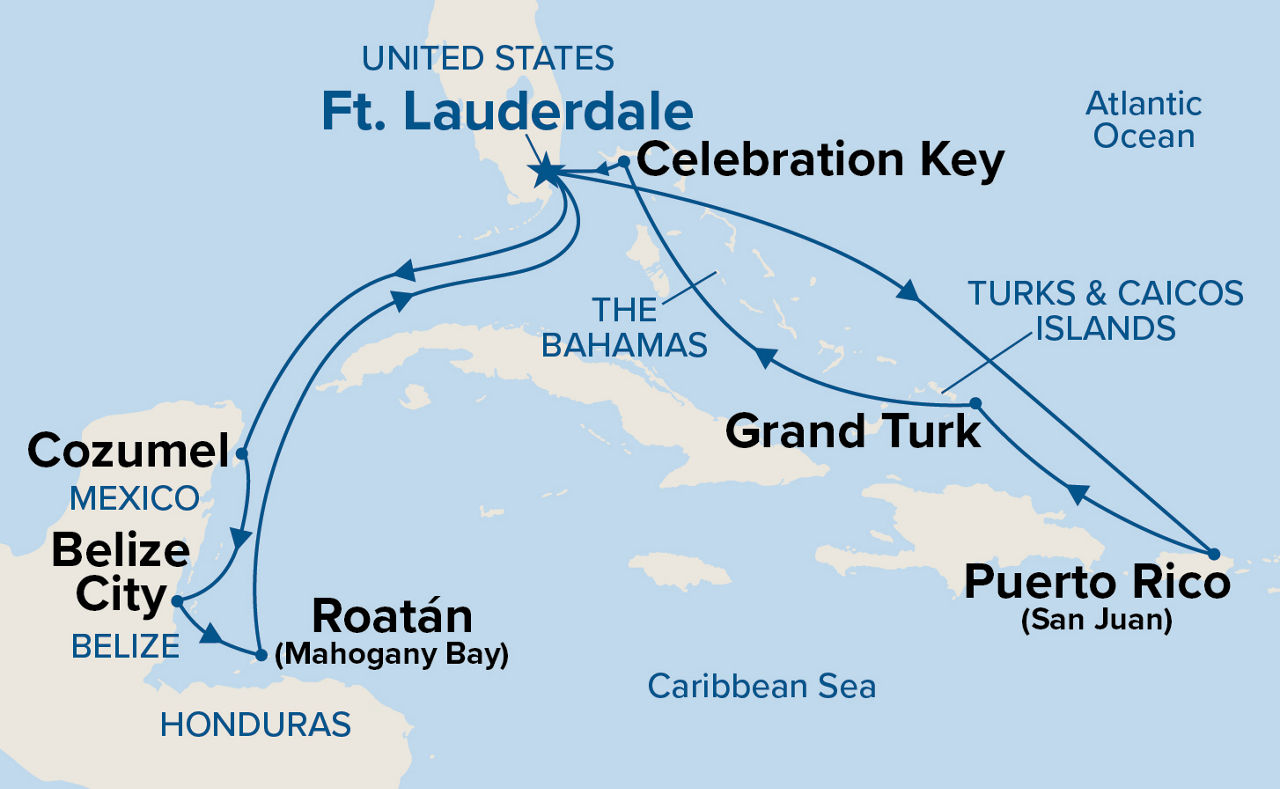 Eastern/Western Caribbean with Celebration Key Holiday — Itinerary Map