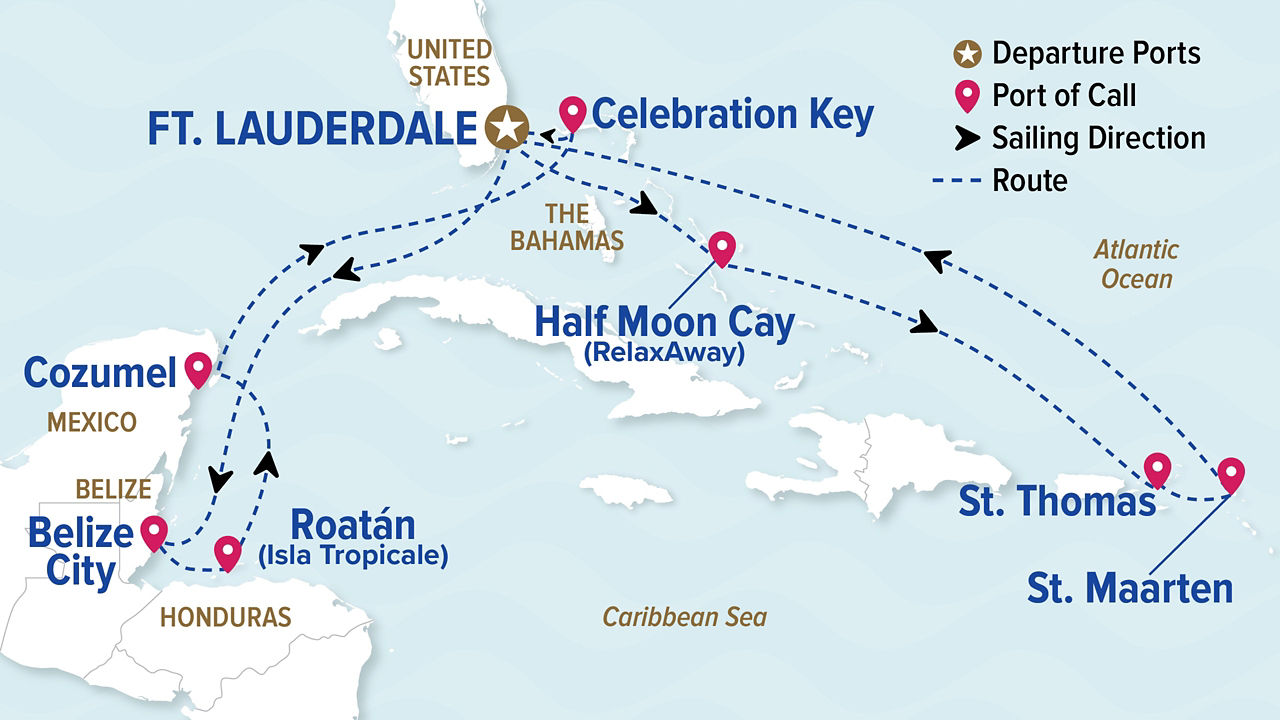 Eastern/Western Caribbean Adventurer — Itinerary Map
