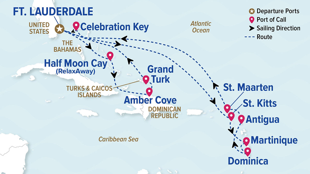 Southern/Eastern Caribbean Adventurer — Itinerary Map