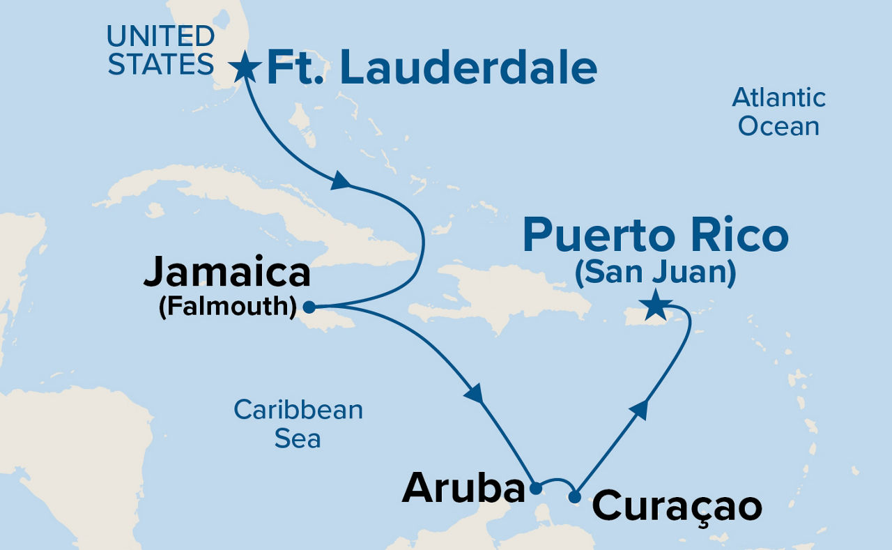 Southern Caribbean with Curacao — Itinerary Map