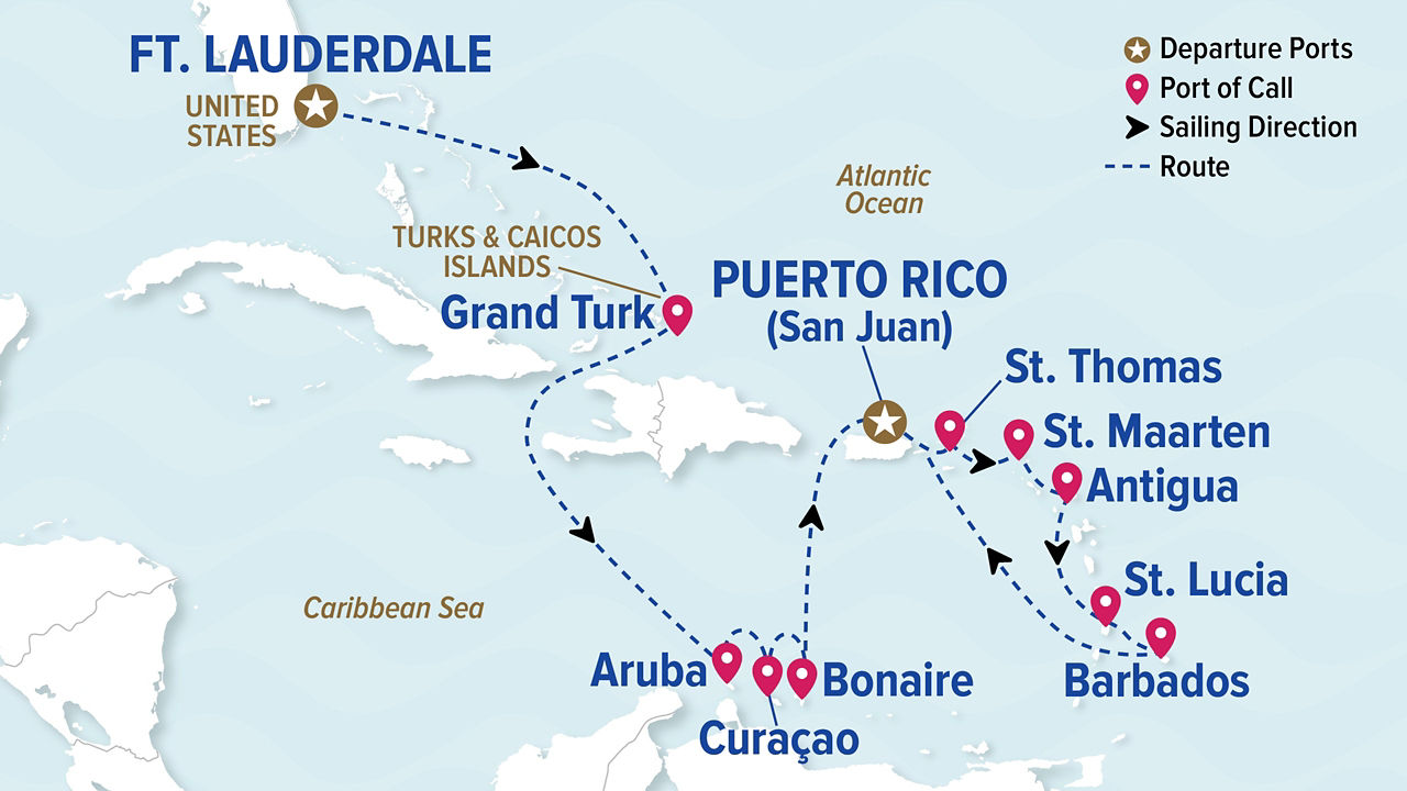 Southern Caribbean Adventurer — Itinerary Map