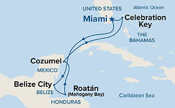 Western Caribbean with Mexico & Celebration Key — Itinerary Map