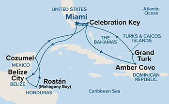 Eastern/Western Caribbean with Celebration Key Holiday — Itinerary Map