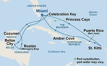 Eastern/Western Caribbean Adventurer with Celebration Key — Itinerary Map