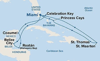 Eastern/Western Caribbean Adventurer with Celebration Key — Itinerary Map