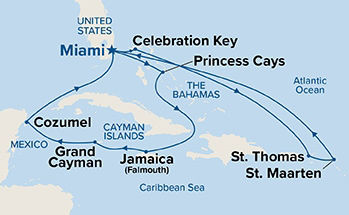 Eastern/Western Caribbean Adventurer with Celebration Key — Itinerary Map
