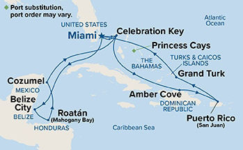 Eastern/Western Caribbean Adventurer with Celebration Key — Itinerary Map