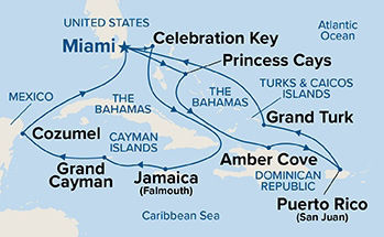 Eastern/Western Caribbean Adventurer with Celebration Key — Itinerary Map