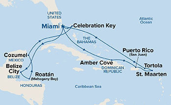 Eastern/Western Caribbean Adventurer with Celebration Key — Itinerary Map
