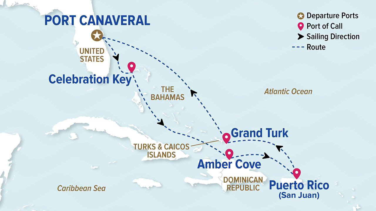 Eastern Caribbean With Puerto Rico & Celebration Key Holiday — Itinerary Map