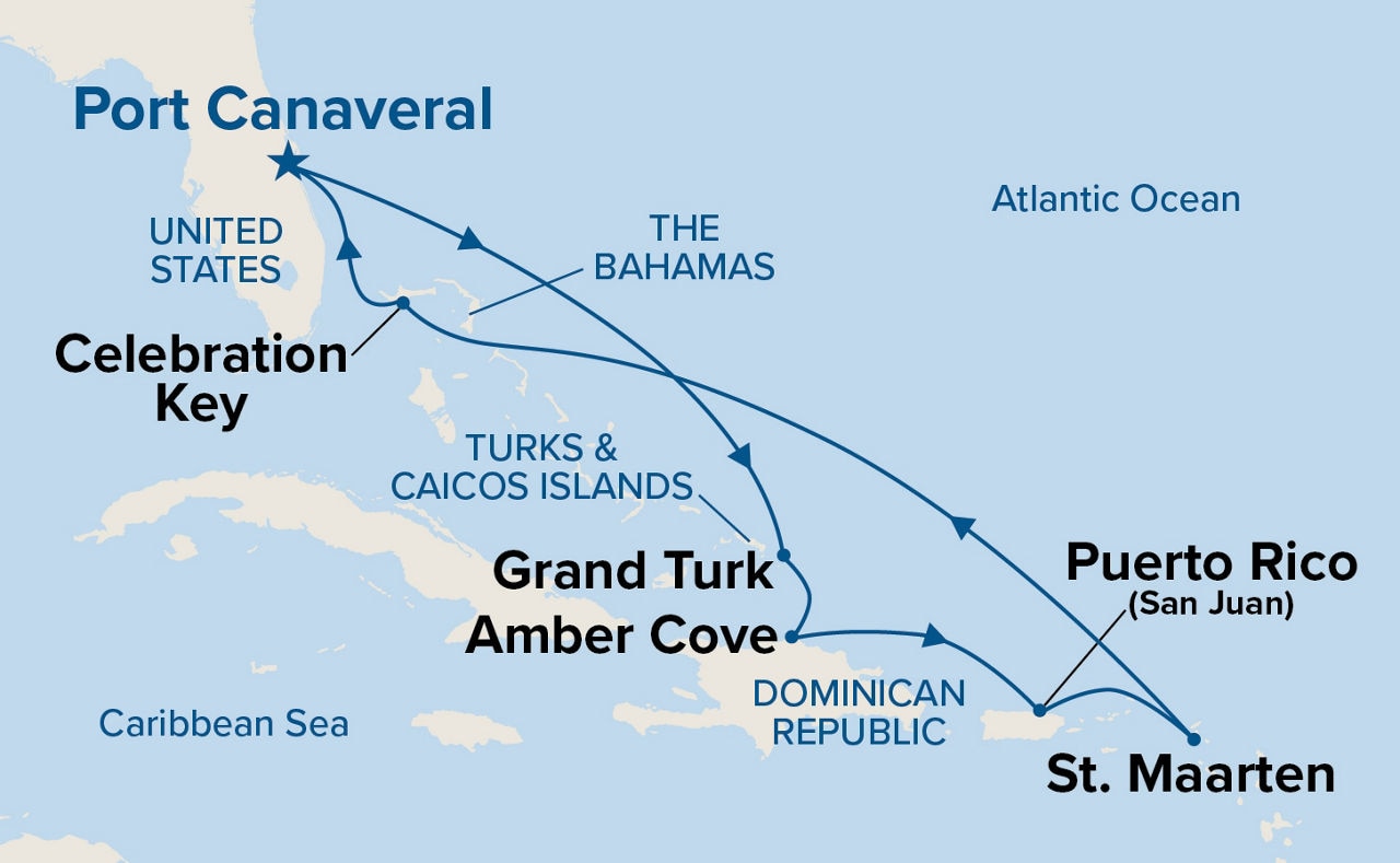 Eastern Caribbean with Puerto Rico & Celebration Key — Itinerary Map