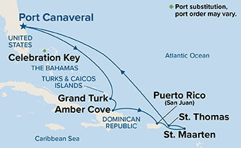 Eastern Caribbean With St. Thomas & Celebration Key — Itinerary Map