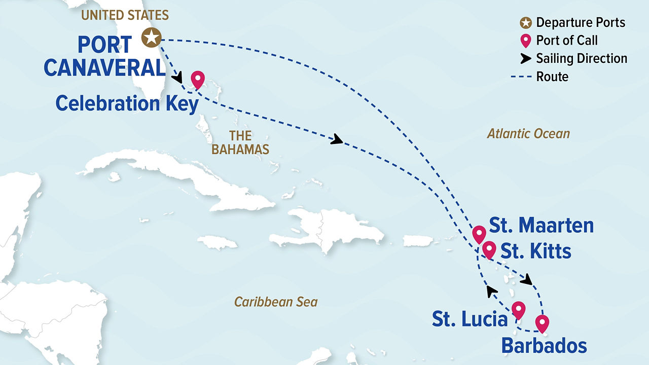 Southern Caribbean with Barbados & Celebration Key — Itinerary Map