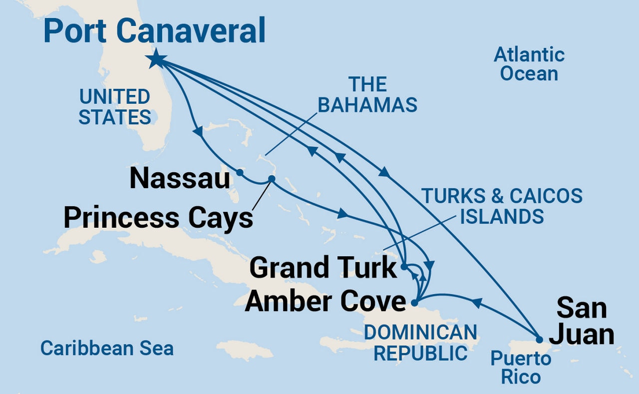 Eastern/Western Caribbean Adventurer — Itinerary Map