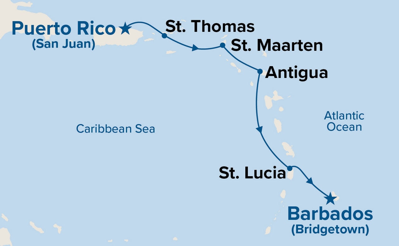 Southern Caribbean with St. Lucia Holiday — Itinerary Map