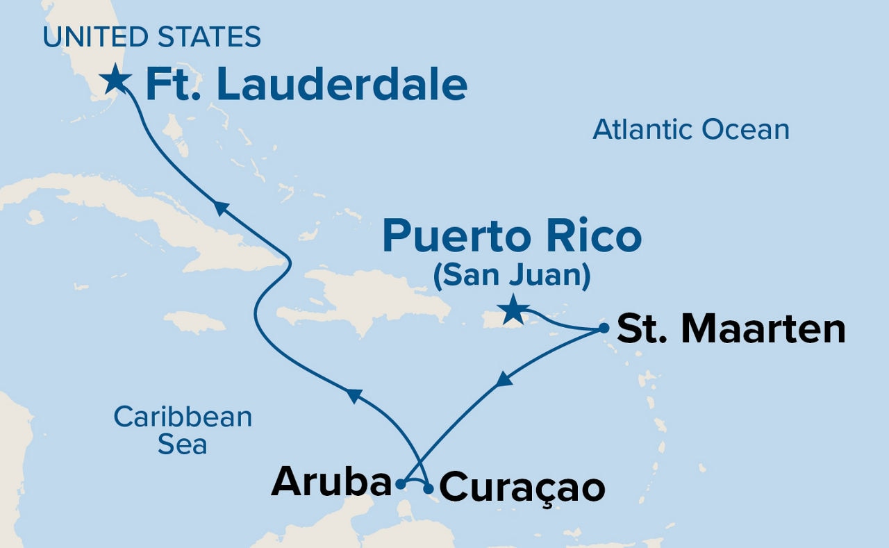 Southern Caribbean with Aruba — Itinerary Map