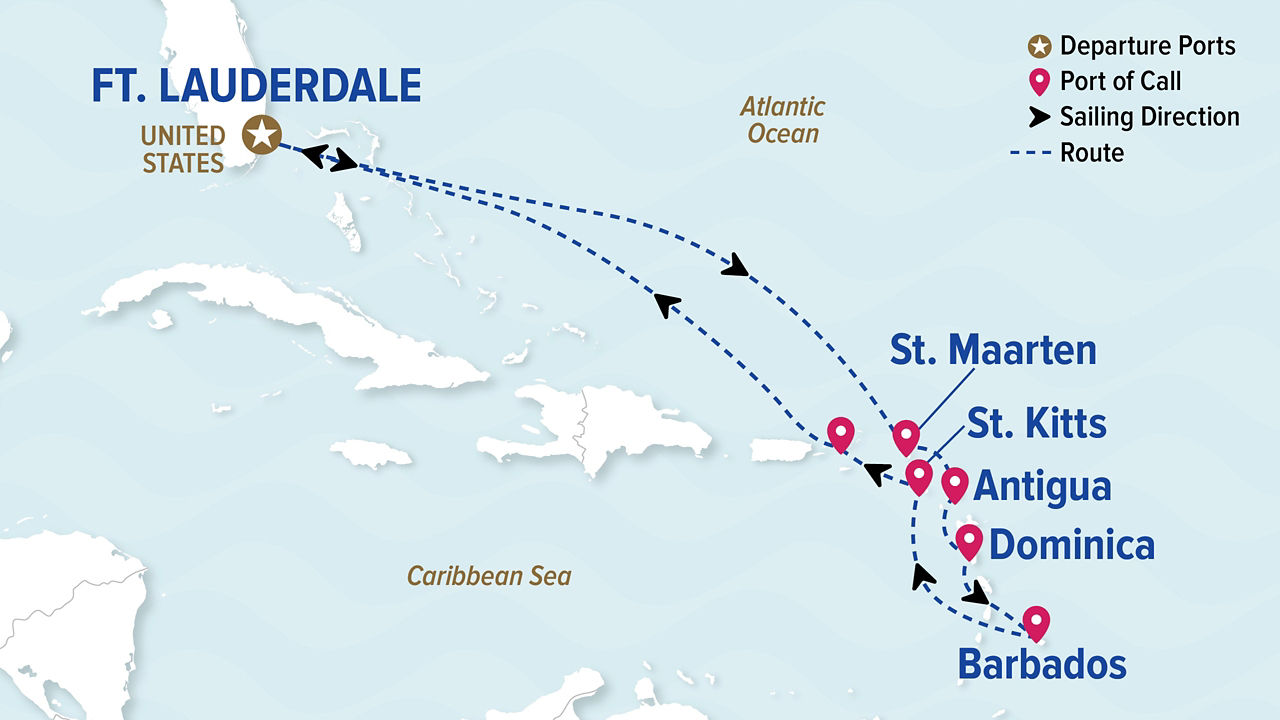 Southern Caribbean with Barbados Holiday — Itinerary Map