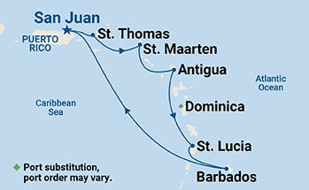 Southern Caribbean with Barbados and St. Lucia — Itinerary Map