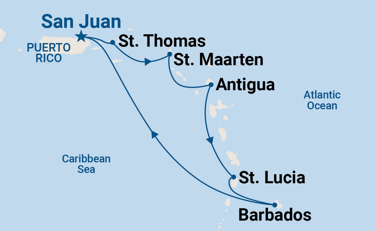 Southern Caribbean with Barbados and St. Lucia Holiday — Itinerary Map