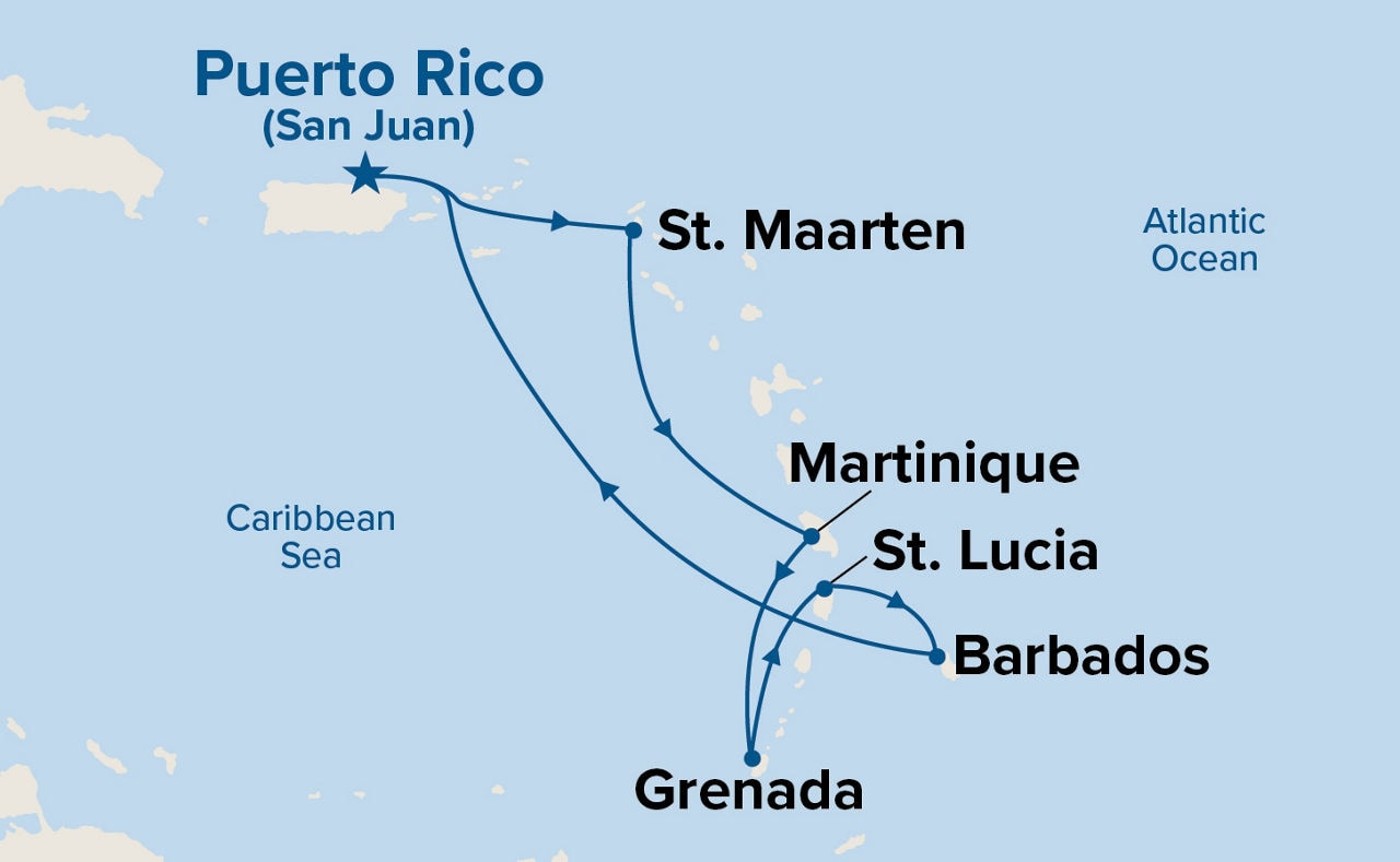 Southern Caribbean with Barbados and St. Lucia — Itinerary Map