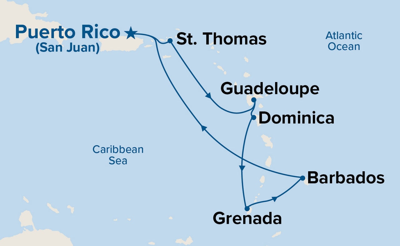 Southern Caribbean with Barbados and St. Thomas — Itinerary Map
