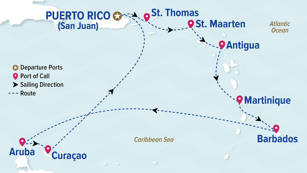 Southern Caribbean with ABC Islands Holiday — Itinerary Map
