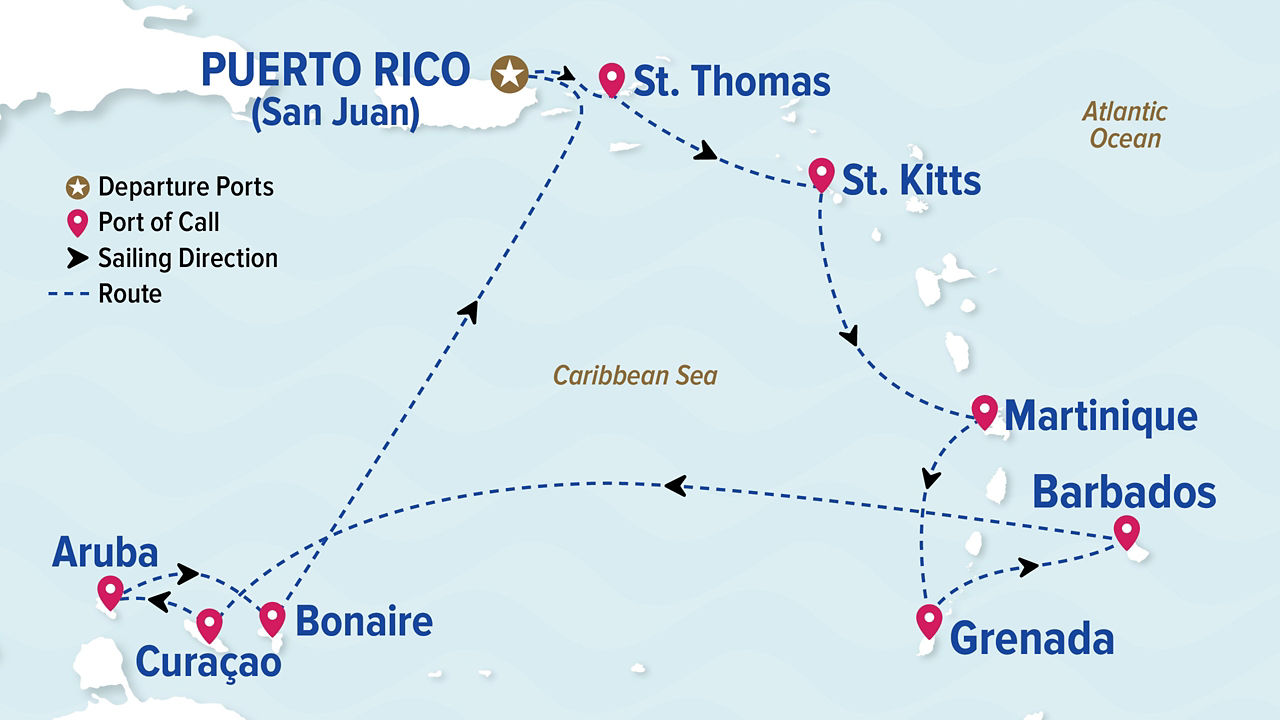 Southern Caribbean with ABC Islands Holiday — Itinerary Map