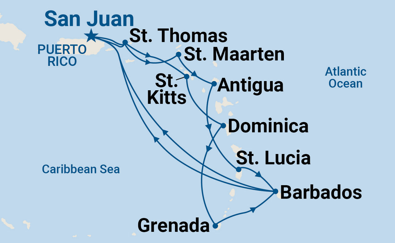 Southern Caribbean Adventurer — Itinerary Map