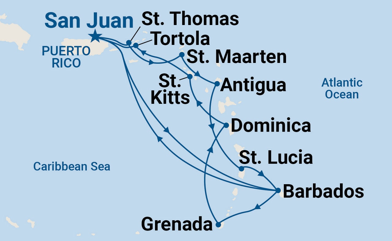 Southern Caribbean Adventurer — Itinerary Map