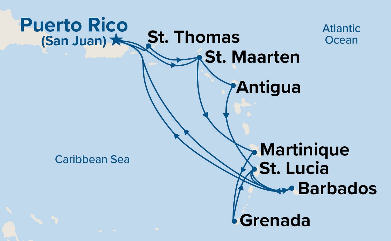 Southern Caribbean Adventurer — Itinerary Map