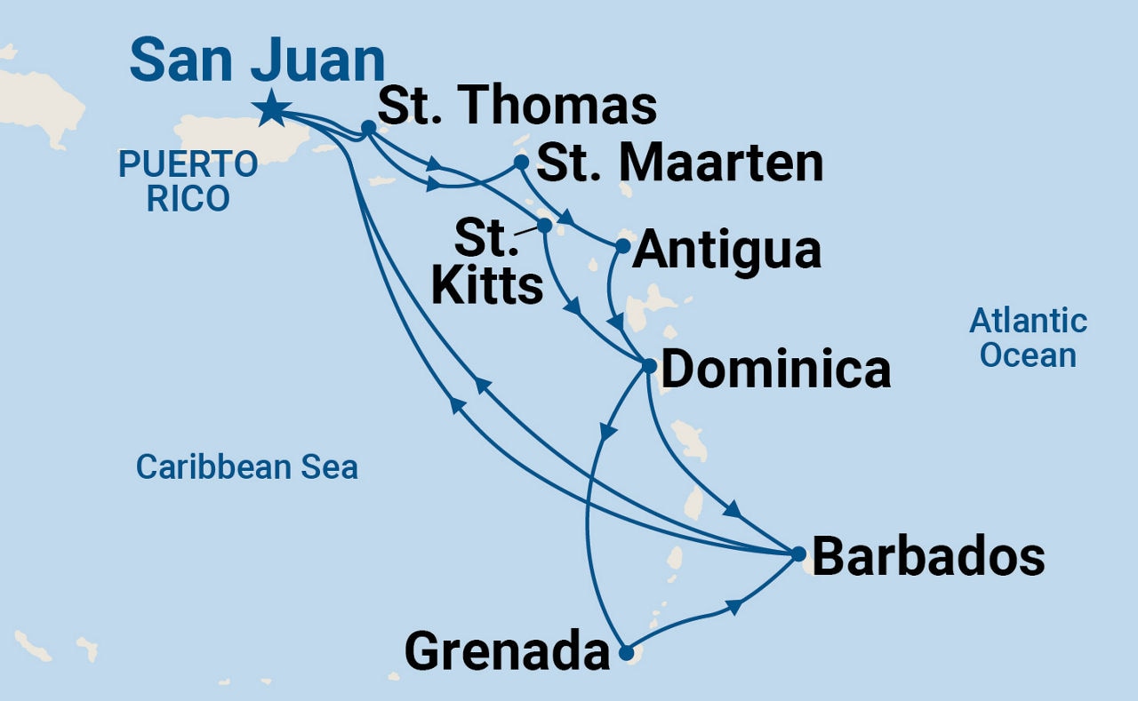 Southern Caribbean Adventurer — Itinerary Map