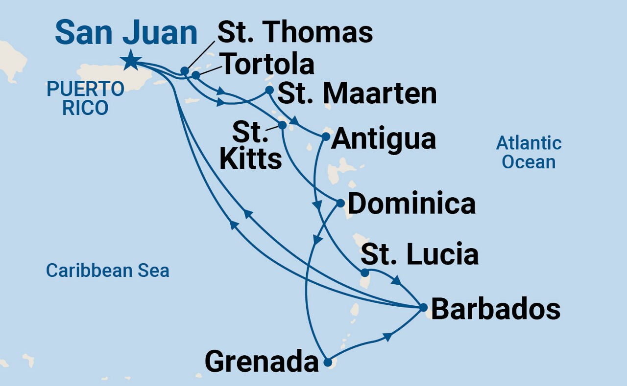 Southern Caribbean Adventurer Holiday — Itinerary Map