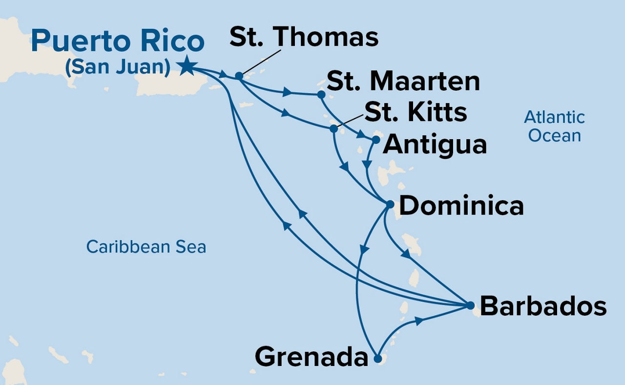 Southern Caribbean Adventurer — Itinerary Map