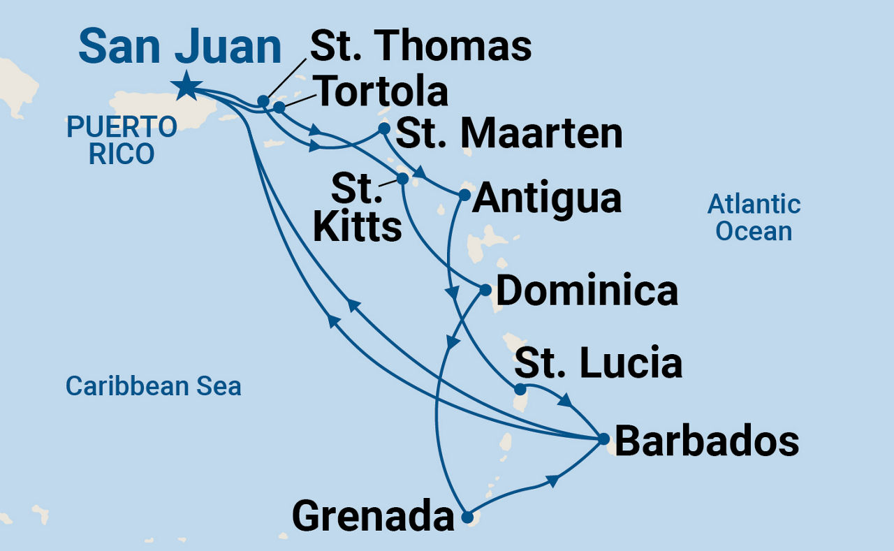 Southern Caribbean Adventurer Holiday — Itinerary Map