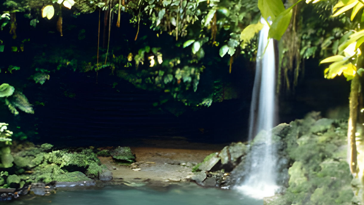 Emerald Pool, Waterfall & Volcanic-Sand Beach
