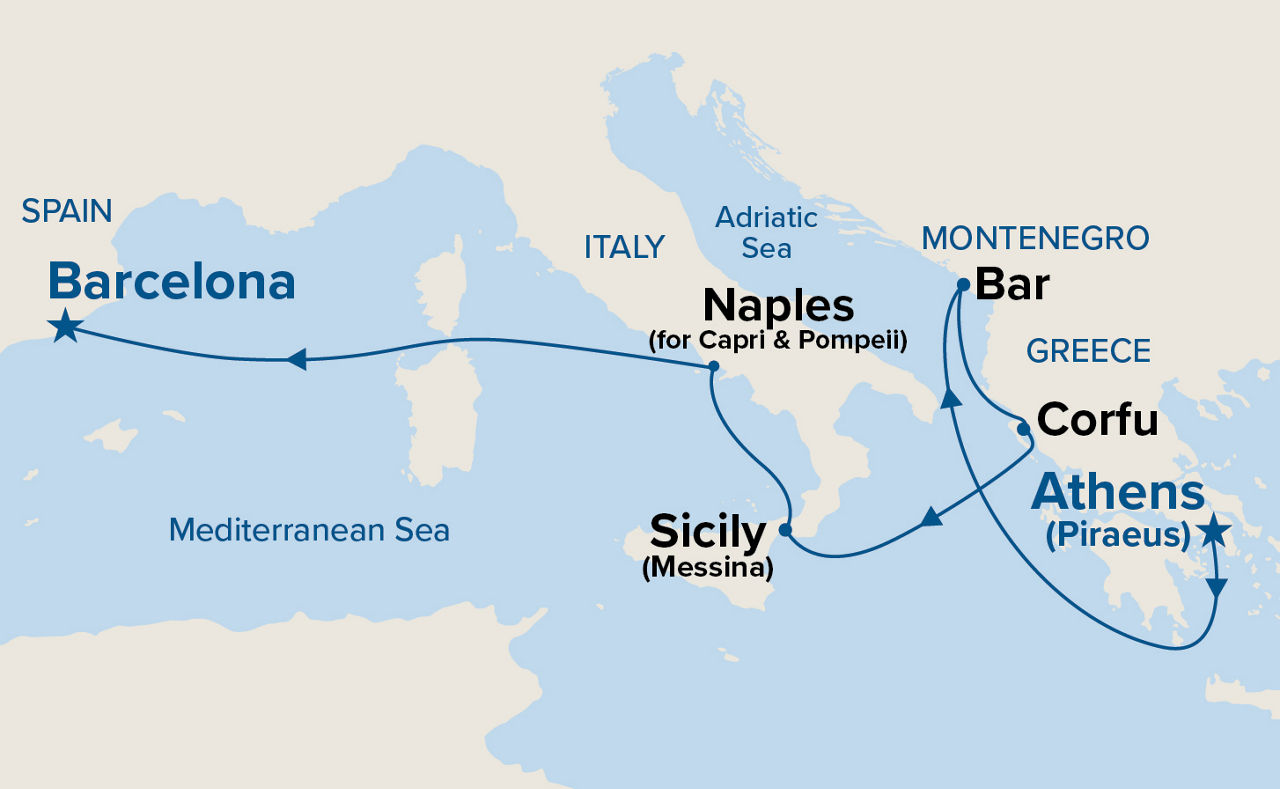 Mediterranean with Greece & Italy — Itinerary Map