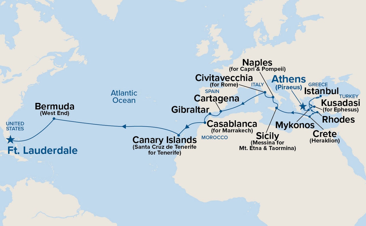 Mediterranean, Aegean & Moroccan Grand Adventure — Itinerary Map