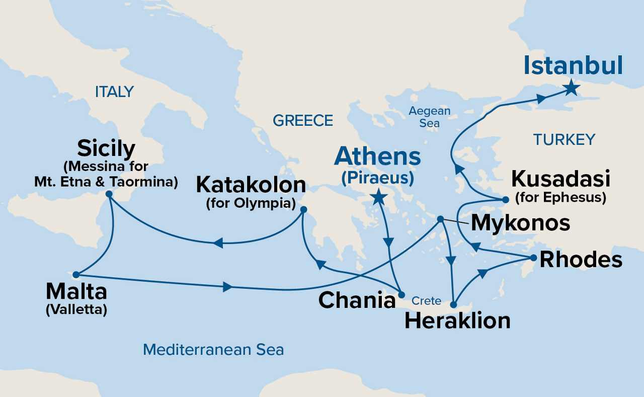 Mediterranean with Greek Isles & Turkey — Itinerary Map