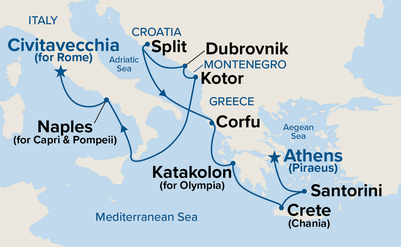 Mediterranean with Greek Isles & Adriatic — Itinerary Map