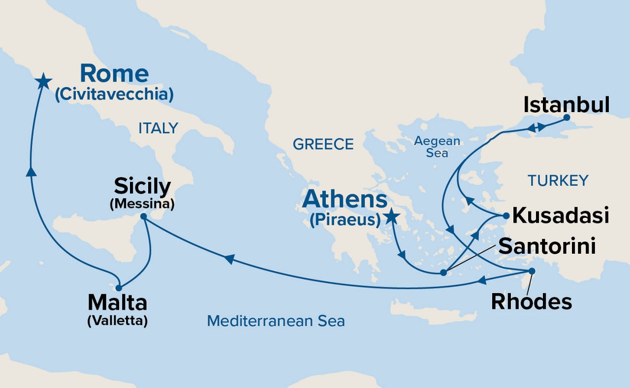 Mediterranean with Greek Isles & Turkey — Itinerary Map