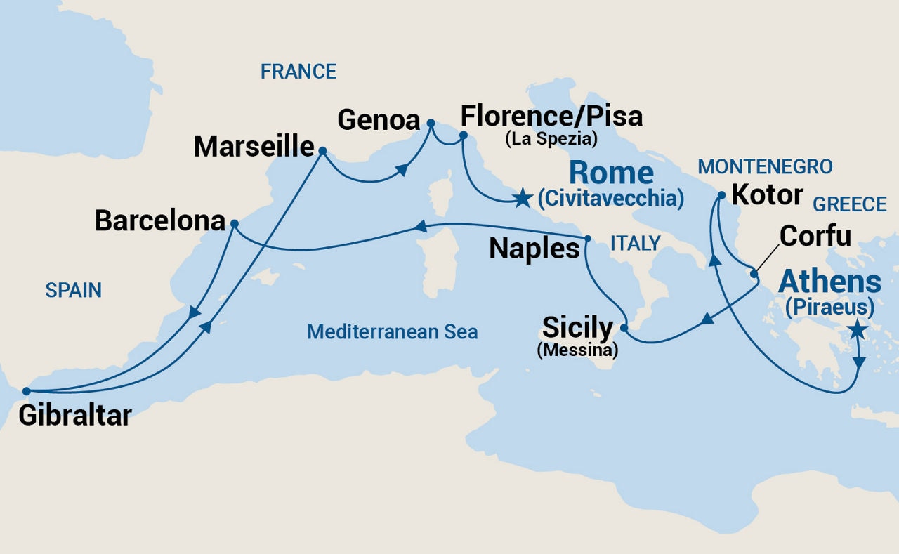 Mediterranean with Greek Isles & Turkey — Itinerary Map