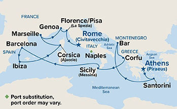 Western Mediterranean with Greece & Italy — Itinerary Map