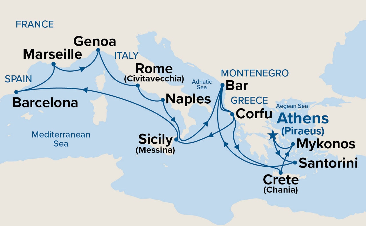 The Best of the Mediterranean — Itinerary Map