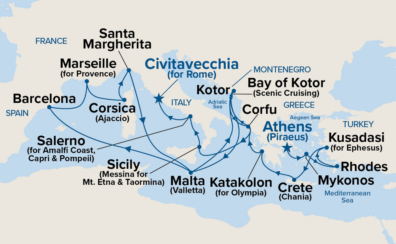 The Best of the Mediterranean — Itinerary Map