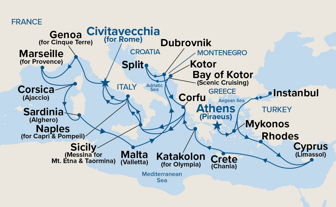 The Best of the Mediterranean — Itinerary Map