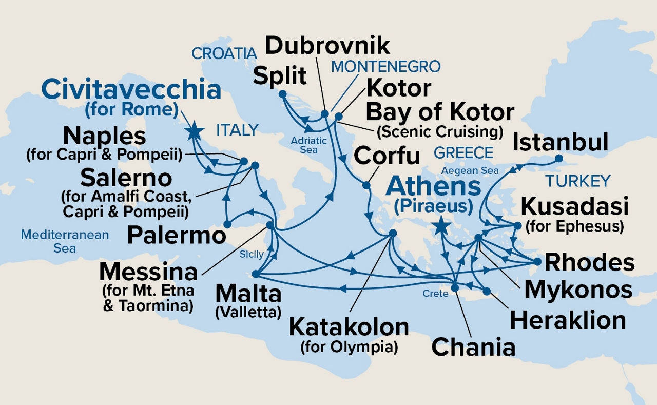 The Best of the Mediterranean — Itinerary Map