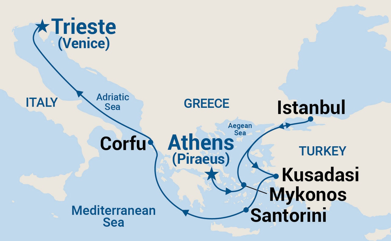 Mediterranean with Greek Isles — Itinerary Map
