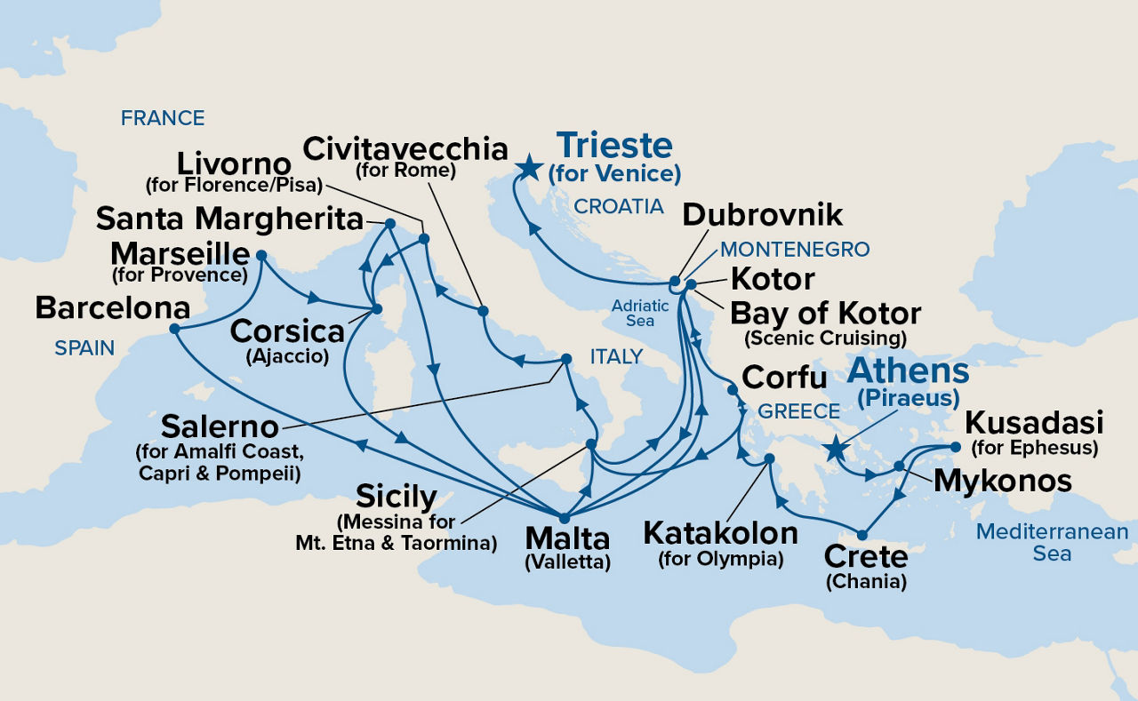 The Best of the Mediterranean — Itinerary Map